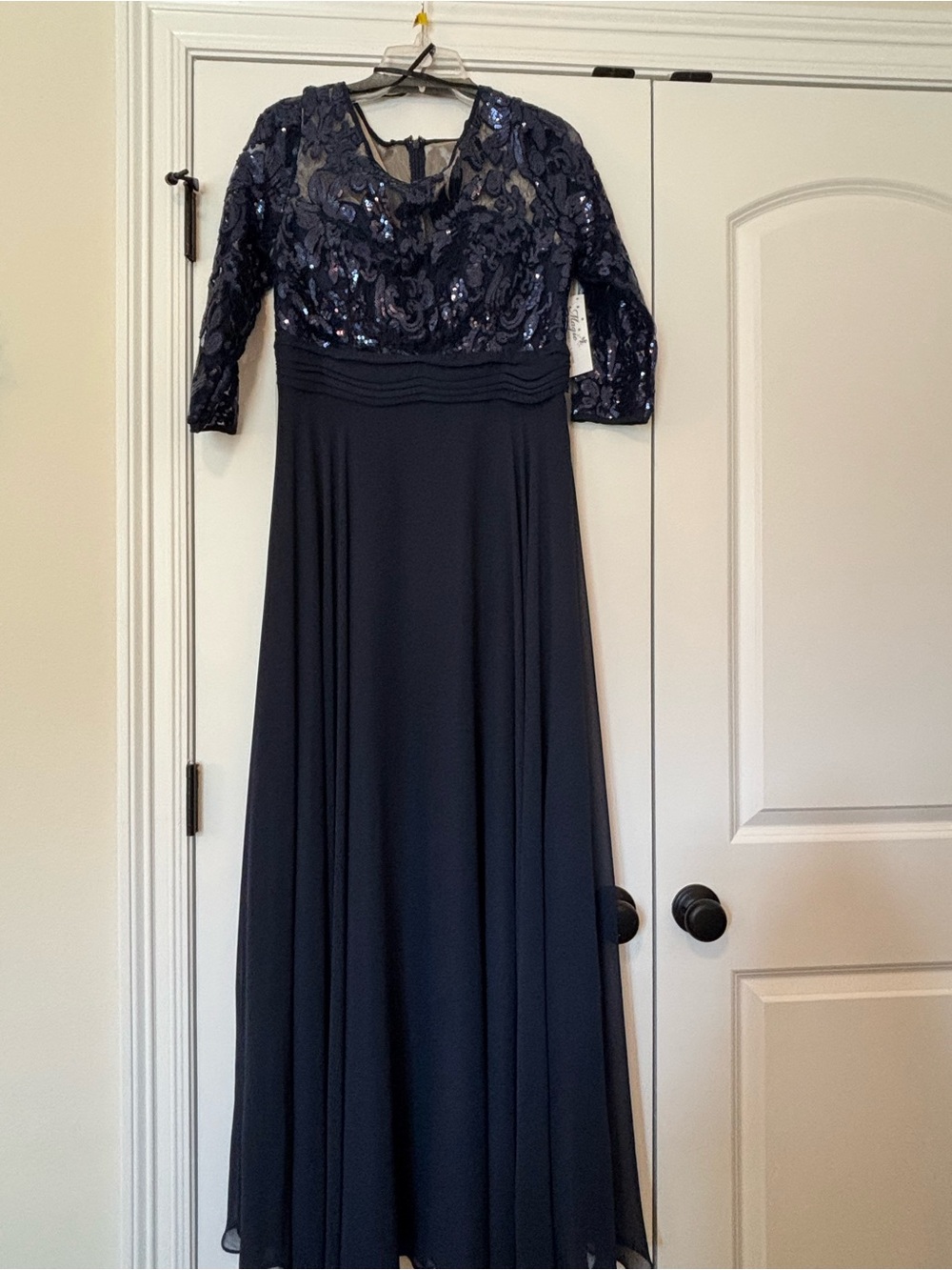 Navy Sequin Lace Maxi Dress with Chiffon Skirt